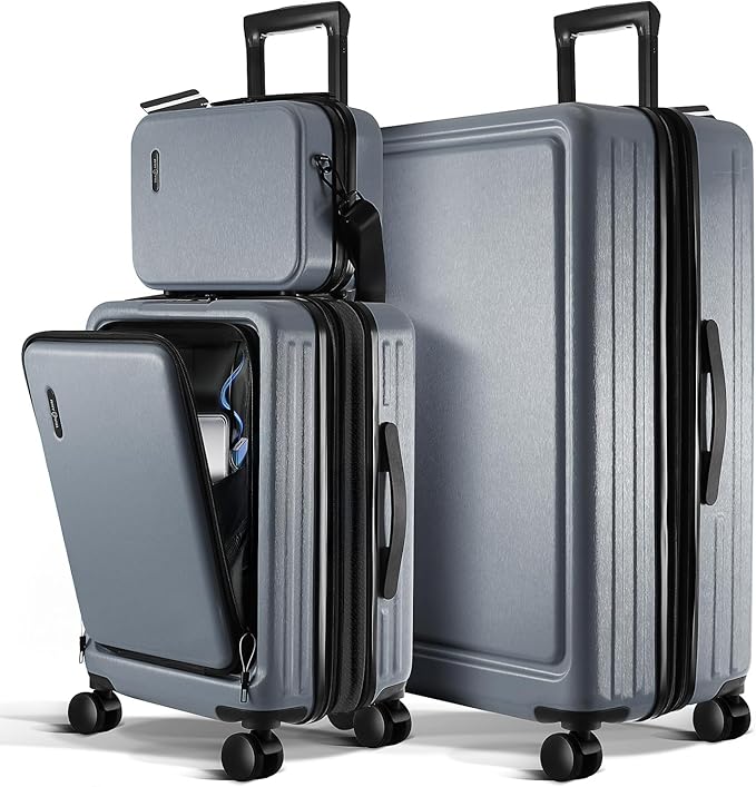 TRAVELARIM Luggage Sets 3 Piece, 20 Inch Carry on Luggage and 28 Inch Suitcases with Wheels Spinner, Durable Hard Shell Suitcase Set, Expandable Travel Suitcase, Grey