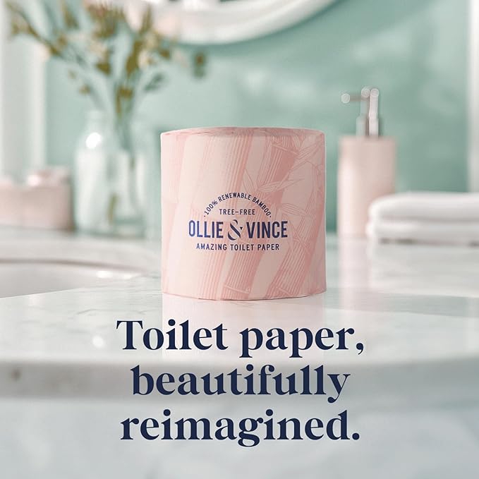 Ollie & Vince Bamboo Toilet Paper | Sustainable, Eco-Friendly, Plastic-Free & Tree-Free, Organic | 24 Rolls, 3-Ply, Soft, Strong & Septic Safe, Unscented | Premium Bathroom Tissue