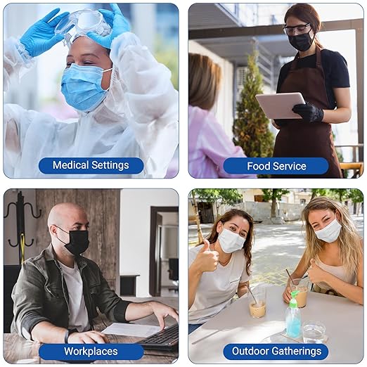JMU 500 Pcs Black Disposable Face Masks, 4-Ply Protection ASTM Level 3 Medical Masks for Adults, 10 Box