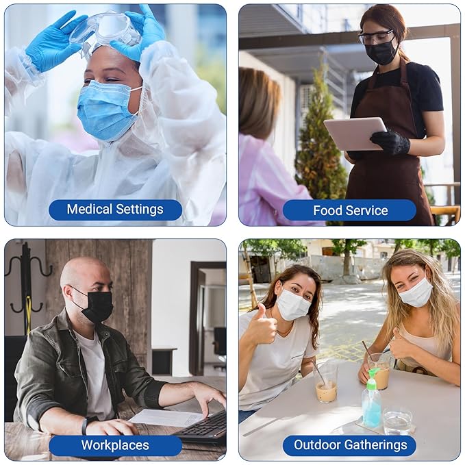 JMU Level 3 Black Disposable Face Mask 4-Ply Medical Grade, 50 Pack