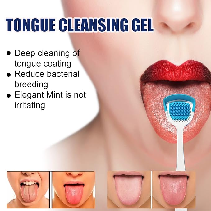 Tongue Cleaner Kit, Tongue Scraper Gel with Brush, Fresh Breath Tongue Cleaning Care for Adults, Fights Bad Breath, Easy-to-Use Tongue Coating Cleaner for Daily Oral Hygiene