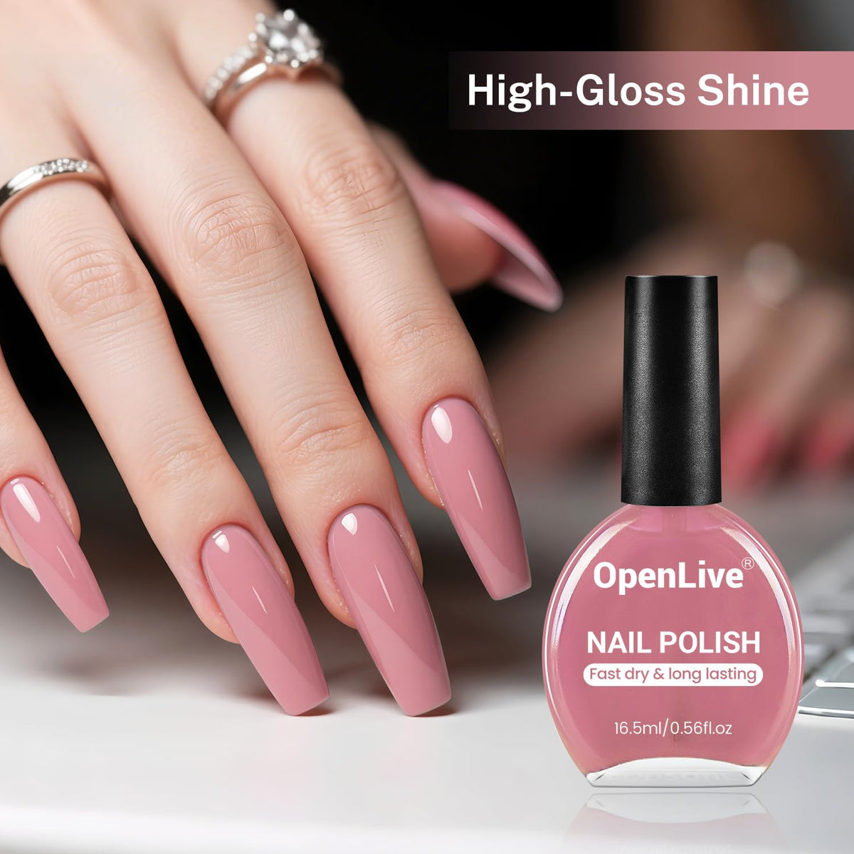 OpenLive 16.5ml Dusty Rose Nail Polish Large Volume Quick Drying Light Pink Nail Polish, Fast Drying and Long Lasting Color Nail Art DIY Home Manicure Gift for Women