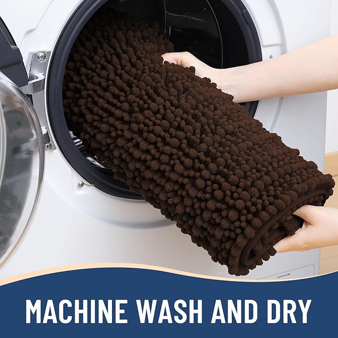 Arotive Luxury Chenille Bathroom Rug Mat, Extra Soft Thick Absorbent Shaggy Bath Rugs, Non-Slip Machine Wash Dry, Plush Bath Mats for Bathroom, Shower and Tub, 40x24, Brown