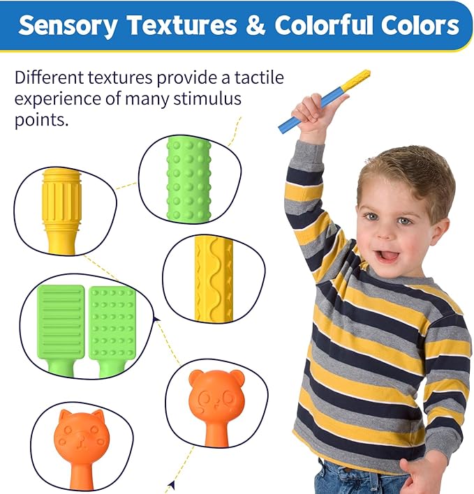 Oral Sensory Stimulation Kit with 6 Soft Textured Heads for Speech Therapy & Feeding Support, Muscle Strength & Phonation Improvement - Blue