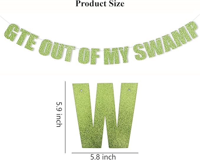 Pre-Strung Party Decorations Get out of my Swamp Bunting Banner Green Glitter Birthday Funny Housewarming Party Decor