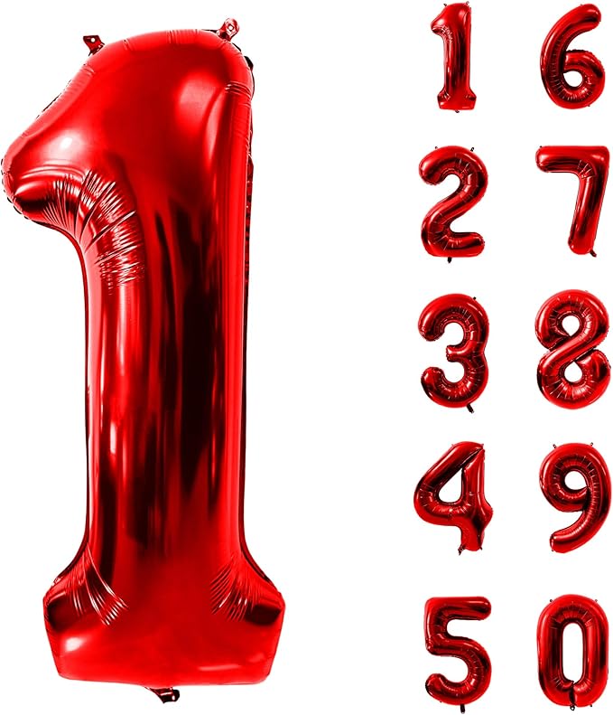 40 Inch Red Number 1 Balloon Large Red Foil Balloon Red 1 Balloons Mylar Helium Balloon for 1st Birthday Party Decorations Girls Boys Baby Shower Wedding Anniversary Decoration