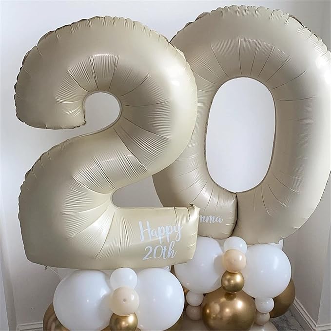 Cream 21st Birthday Balloons for Her, 40 Inch Beige Foil 21 Balloon Numbers for Boys Girls, Ivory White Birthday Party Balloons Numbers 2 and 1 for Women Men 12th 21st Anniversary Decorations Supplies