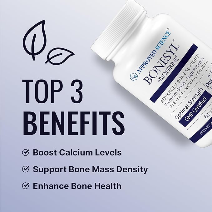 Approved Science Bonesyl - Strengthen Bones, Limit Bone Density Loss - Maintain Overall Bone Health - K2, BioPerine, and Magnesium - 60 Tablets - Vegan - Made in USA