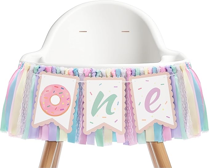 Donut Highchair Banner 1st Birthday Girl Sweet One Birthday Party Decorations Rainbow High Chair Banner Photo Background