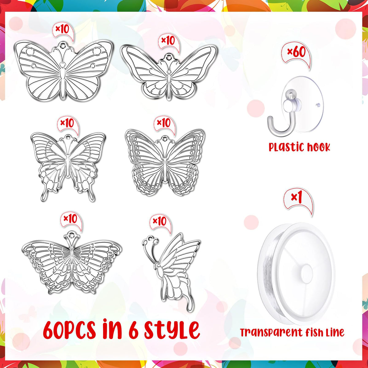 Tioncy 60 Sets Butterfly Suncatchers Kits DIY Window Suncatcher Paint Ornaments Decorations Butterfly Art Suncatchers Crafts Kit for Spring Activities Easter Art Project Party Favors