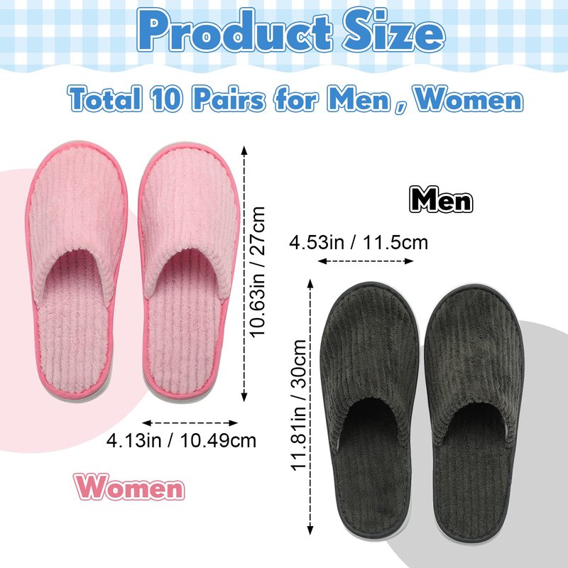 Zhehao 10 Pairs House Slipper for Guest Disposable Slippers Bulk for Travel Non Slip Washable Reusable Women Men Soft Cotton Spa Hotel House Slipper for Wedding Party Home Indoor(Pink, Gray)