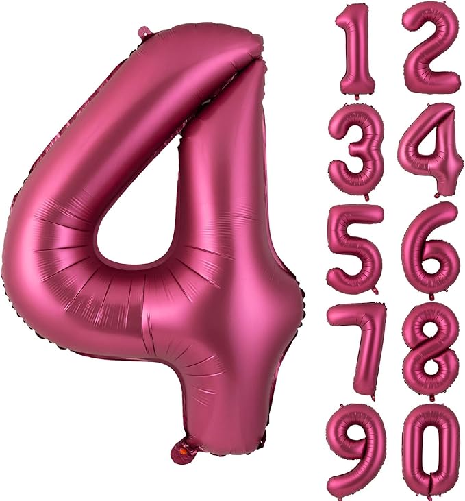 Number 4 Balloons 40 Inch Wine Red Burgundy Foil Helium Large Balloons for Birthday Party Anniversary Decorations（Digital 4）
