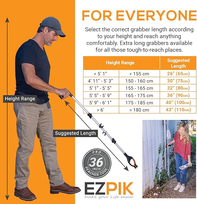 EZPIK® Grip Aid Tool Grabber Reacher + Magnets - Grabbers for Seniors, Trash Picker Upper Grabber - Trash Grabber Tool- Reacher Grabber Pickup Tool (Silver, 36″ (Pack of 2))