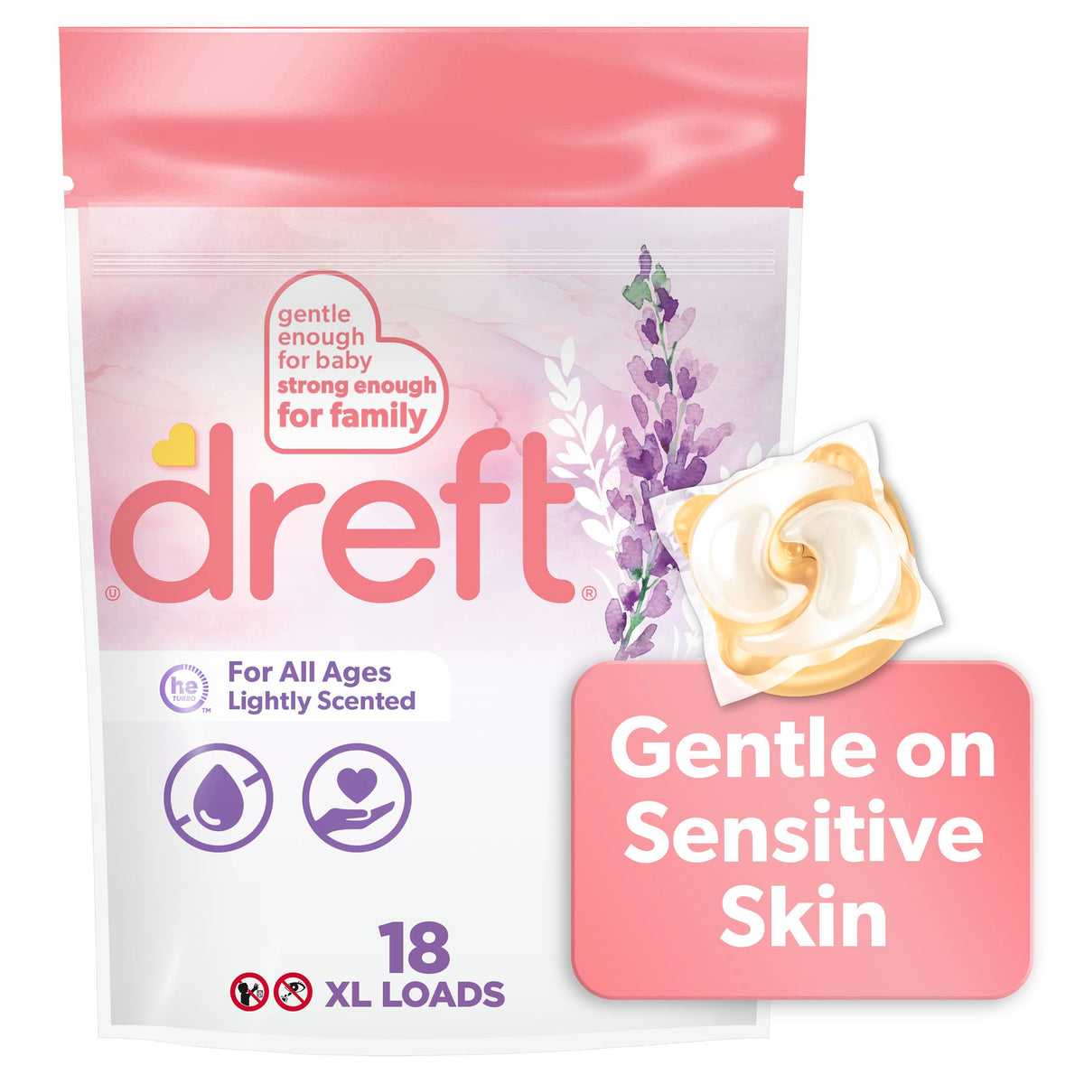 Dreft Laundry Detergent Pacs, Lightly Scented, Lavender, For Baby and Family, XL Pacs, 25 Count (Pack of 4)