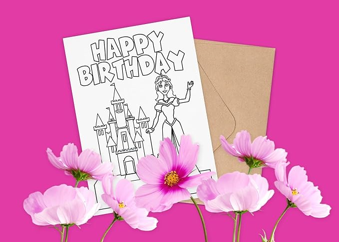 Stonehouse Collection | Happy Birthday Princess Set of Coloring Greeting Cards | 12 Coloring Cards and Envelopes (Princess)