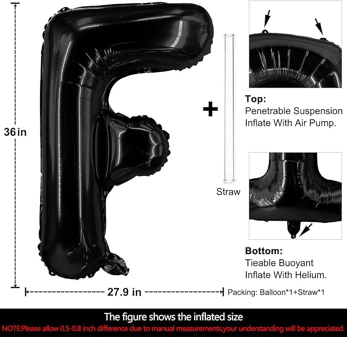 Lovoir 40 Inch Large Black Letter F Balloons Big Size Jumbo Mylar Foil Helium Balloon for Birthday Party Celebration Decorations Alphabet Black F