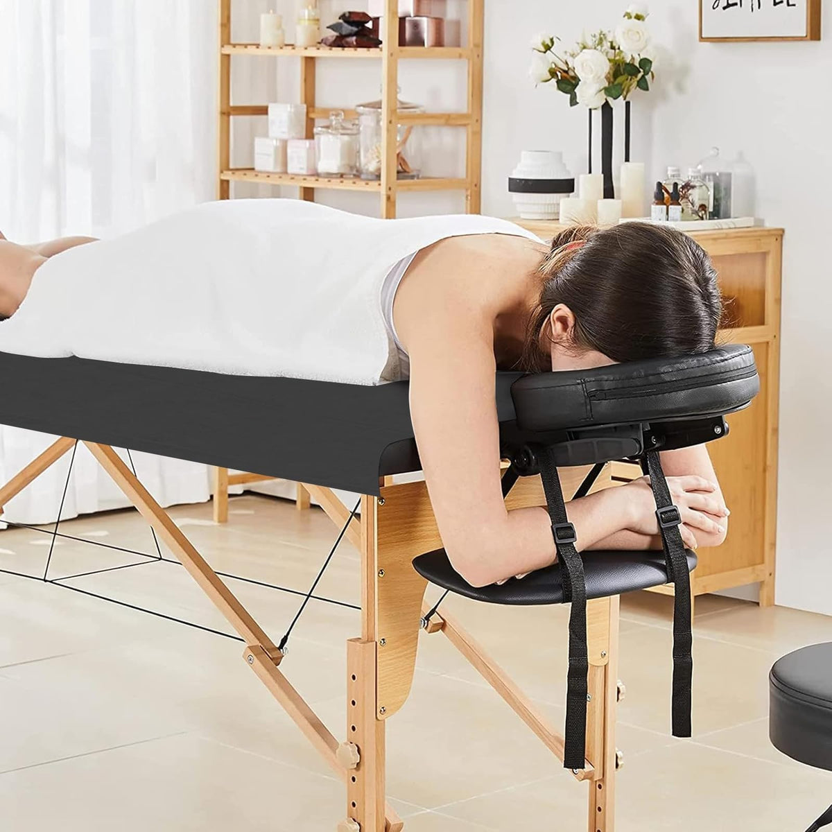 Eviqei 60 Pcs Disposable Fitted Massage Table Sheet Set - 30 Pcs Breathable Spa Bed Sheets and 30 Pcs Face Cradle Covers/Headrest Covers