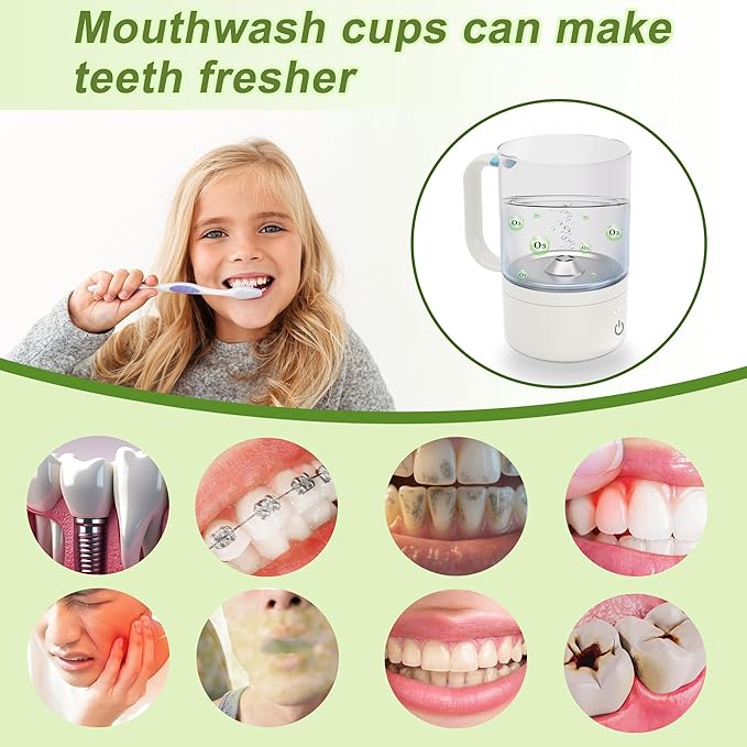 Ozone Hydrogen Water Cup – O3 Generator, 11oz Automatic Electrolytic for ozone water Oral Care, Fresh Breath, Teeth Brushing & Flushing, Multi-functional Purified Mouthwash Cup Healthy partner