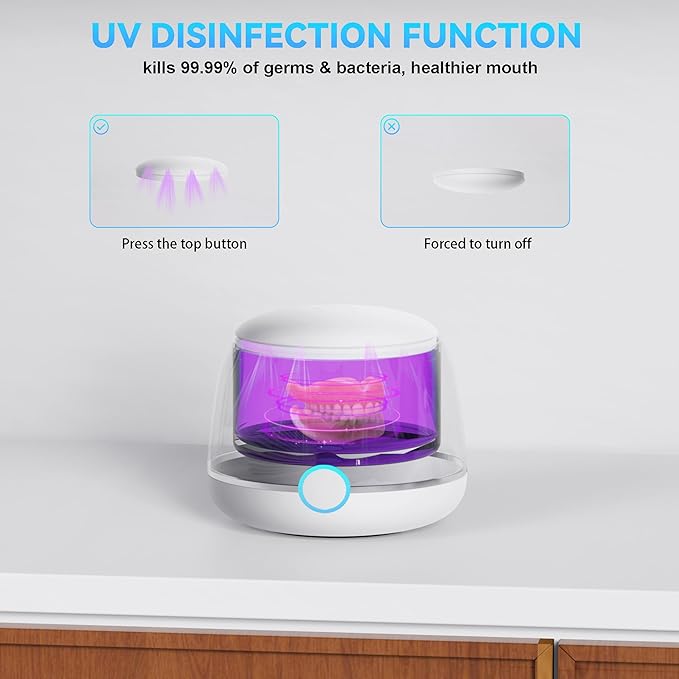 Ultrasonic Retainer Cleaner Machine Pro, Quickly Completes Denture Brushing and Bathing, Deep Cleaning, and Effectively Prevents Aligner Discoloration - White
