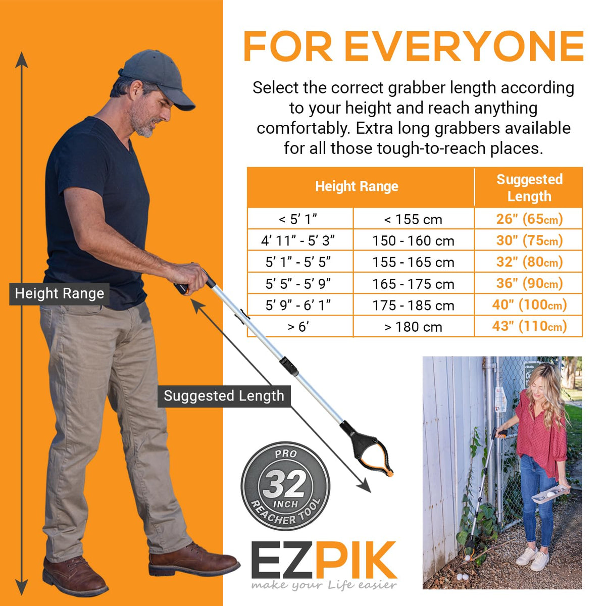EZPIK® Grip Aid Tool Grabber Reacher + Magnets - Grabbers for Seniors, Trash Picker Upper Grabber - Trash Grabber Tool- Reacher Grabber Pickup Tool (Silver, 32″ (Pack of 2))