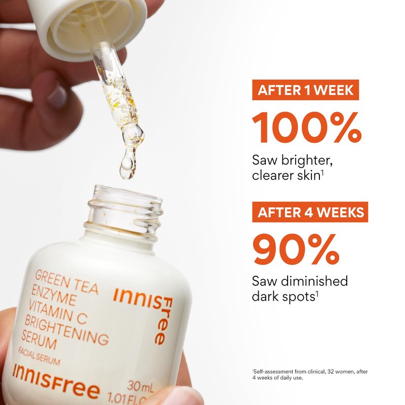 innisfree Green Tea Enzyme Vitamin C Serum for Dark Spot Fading, Korean Face Serum for Glow and Radiance
