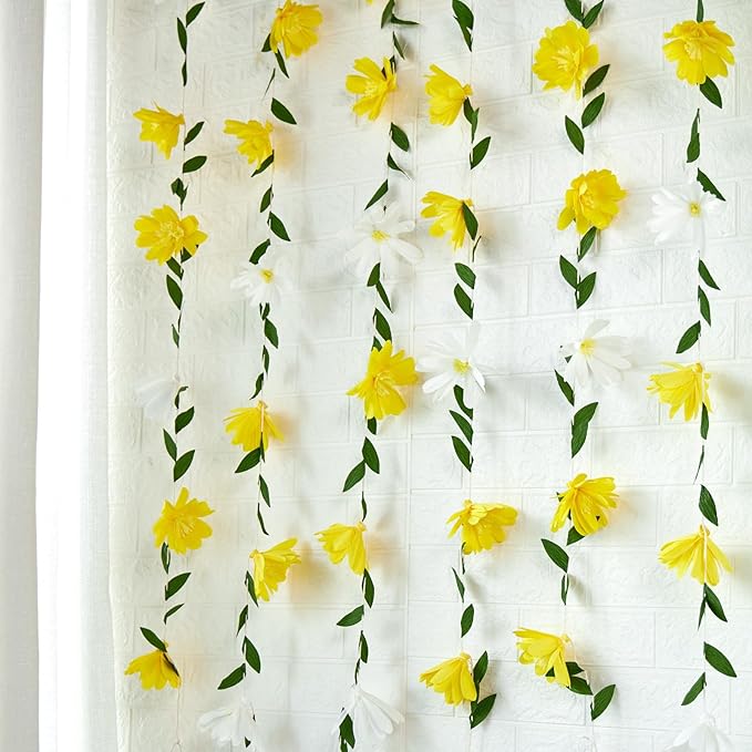 2PCS Yellow Flower Garland, Paper Flower Leaves Banner, Spring Paper Flower Garland for Birthday Baby Shower Wedding Garden Decor