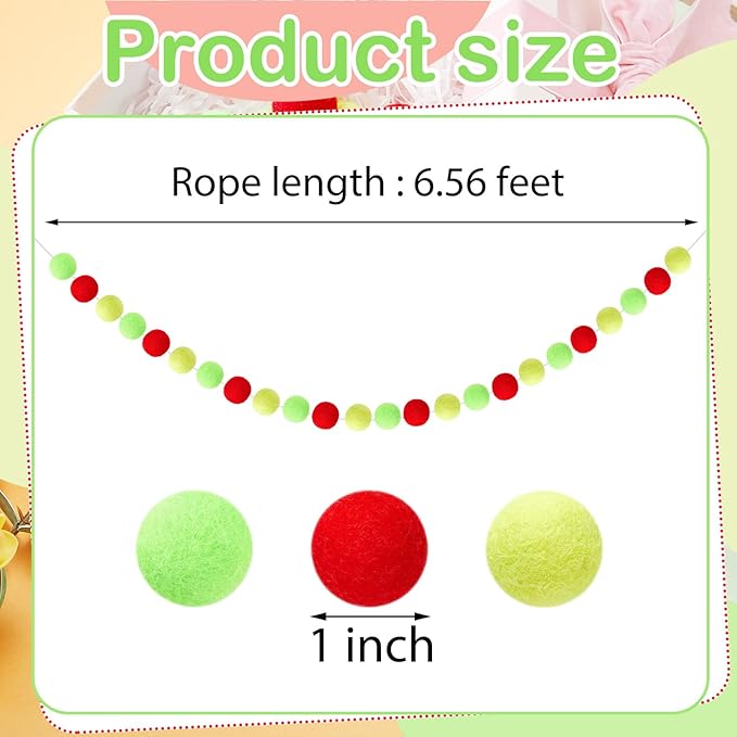 Boao 2 Pieces Wool Felt Ball Garland Colorful Pom Pom Garland Handmade 6.5 Feet Long 24 Balls Felt Banner for Wall Christmas Tree Decoration (Red,Green,Yellow)