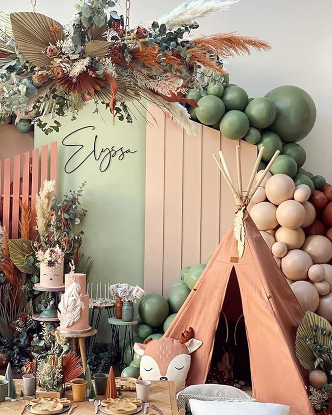 PageebO Sage Green Brown Balloon Arch Kit for Woodland Baby Shower Decoration Birthday Wedding Engagement Anniversary Picnic or Any Friends & Family Party Decorations