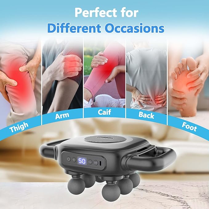 Six Head Massage Gun, 50 Intensity Levels & 9 Massage Modes, Equipped with 3 Different Massage Heads, Massage Gun with Adjustable Belt Ideal Gifts for Women, Men, Mom, and Dad