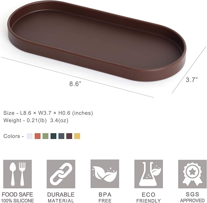 Lazy K Silicone Tray - Small Vanity Tray Organizer - Spoon Rest Holder - Multi-Purpose Modern Kitchen Sink, Bathroom, Counter Organizer (Light Grey)