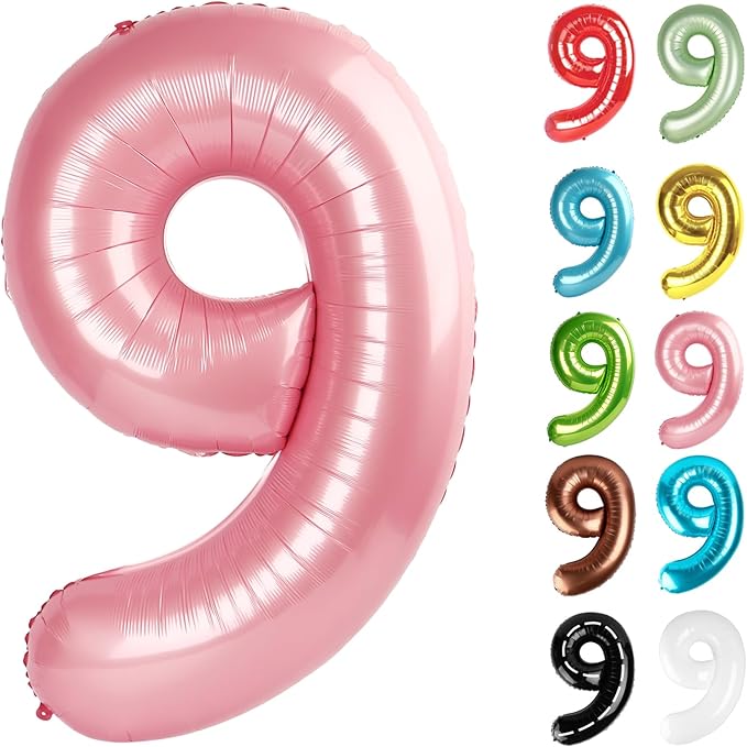 Pearlescent Pink Number 9 Balloon 40 Inch, 9 Balloon Number, 9th Birthday Decorations, Pearlescent Pink Party Supplies for Boys Girls