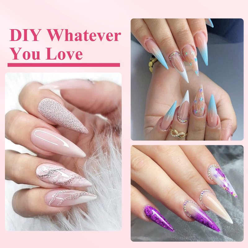 Quaferen Clear Stiletto Nail Tips, 500PCS Half Cover Soft Gel Nail Tips Medium Stiletto False Nails Almond Shape Curved Tips for Acrylic Nails Salon Home DIY with Box 10Sizes
