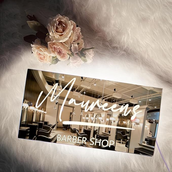 Personalized Barber Shop LED Mirror Light - Custom Multi-Color Name Sign, Wall Decor for Bedroom, Bar