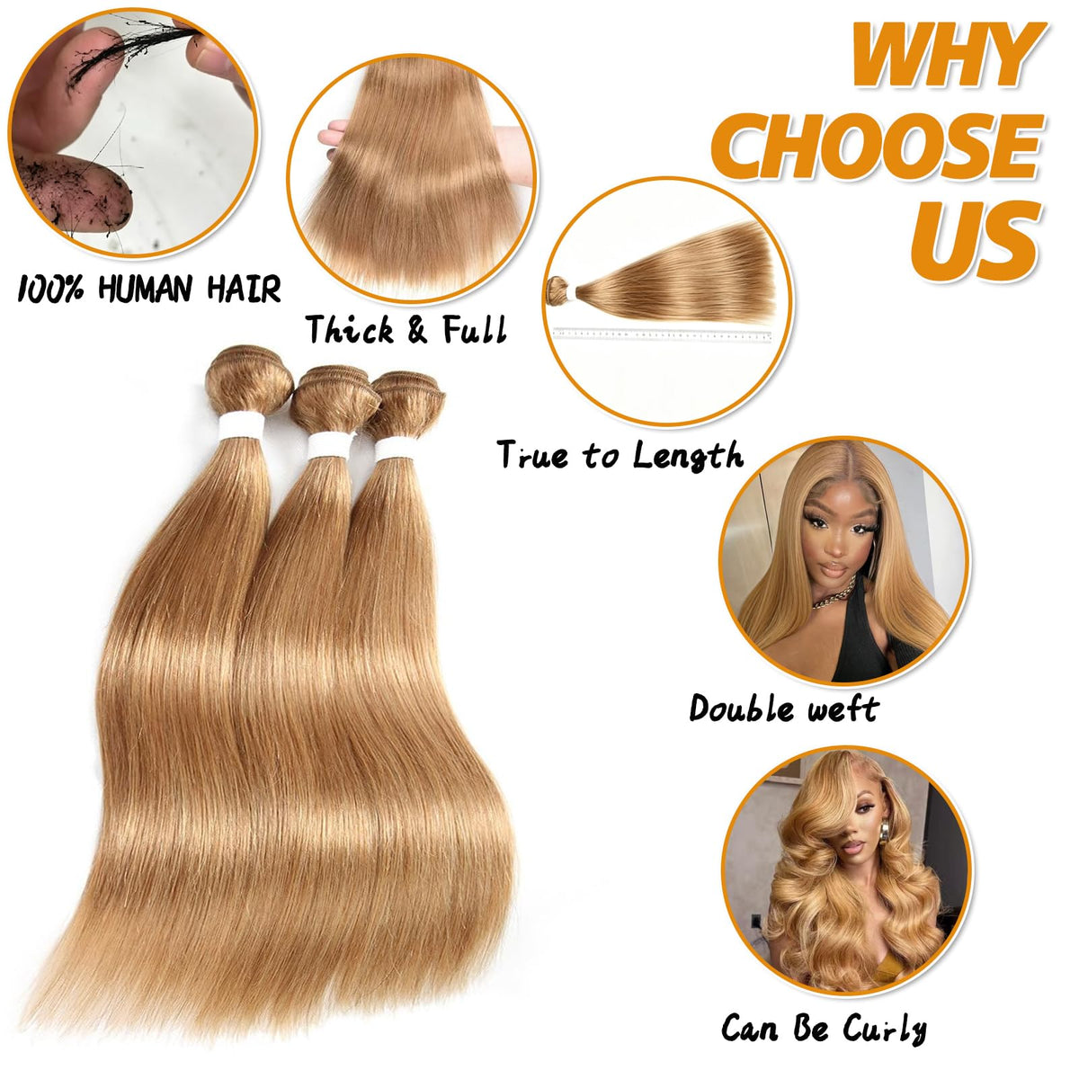 ijoy Straight Honey Blonde Bundles 95g Human Hair Bundle Dirty Blonde Brazilian Virgin Hair Weave 1 Bundle for Chic Boho 16 Inch