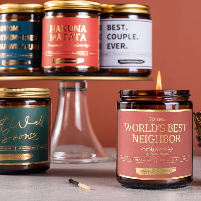 Worlds Best Neighbor Lavender Soy Candle | Neighbors Appreciation Gift for House Warming, New Home, Farewell, Goodbye, Moving Out | Welcome to The Neighborhood Housewarming Gifts for New Neighbors