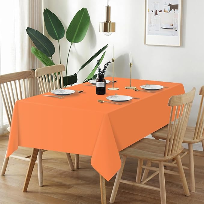 QIKSION Orange Plastic Table Cloth Disposable 6 Pack, 54 x 108 Inch Tablecloths for Party, Graduation, Halloween, Thanksgiving Decorations, Harvest, Fall, Rectangle Table Cover
