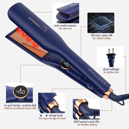 Titanium Flat Iron Hair Straightener | MIRACOMB Professional Straightening Iron Styler with Infrared Light for Straight and Smooth Styles|1.75" Premium 2 in 1 Styling Tool with Digital Heat Settings