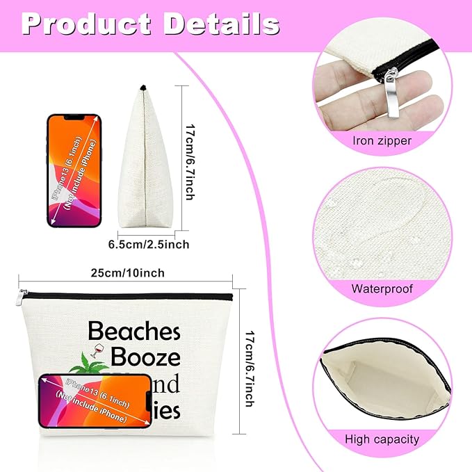 Mxrymvu Beach Gifts for Women Friends Makeup Bag Beach Lover Gifts Cosmetic Bag Funny Vacation Gift Seaside Themed Pouch for Women Besties Birthday Christmas Graduation Present Travel Makeup Pouch