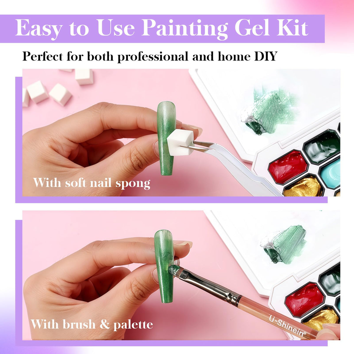 U-Shinein 24 Colors Gradient Nail Gel Palette,Hema&TPO Free,Ombre Gel Nail
