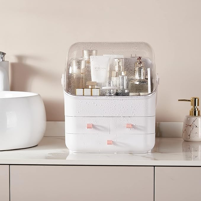 Large Makeup Organizer w Drawers Beauty Organizer Makeup Box Holder Vanity Organization Desk Countertop MakeUp Organizers Bathroom Counter Organizer Skincare Cosmetic Case Stand Dustproof Lid Gift