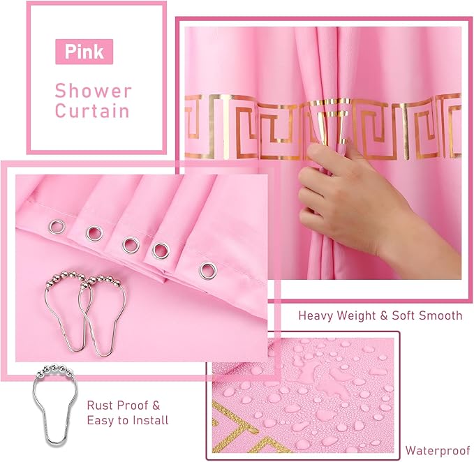Bathroom Sets with Shower Curtain and Rugs Bathroom Accessories Set Pink Bathroom Set,Shower Curtain Set with Stainless Steel Trash Can