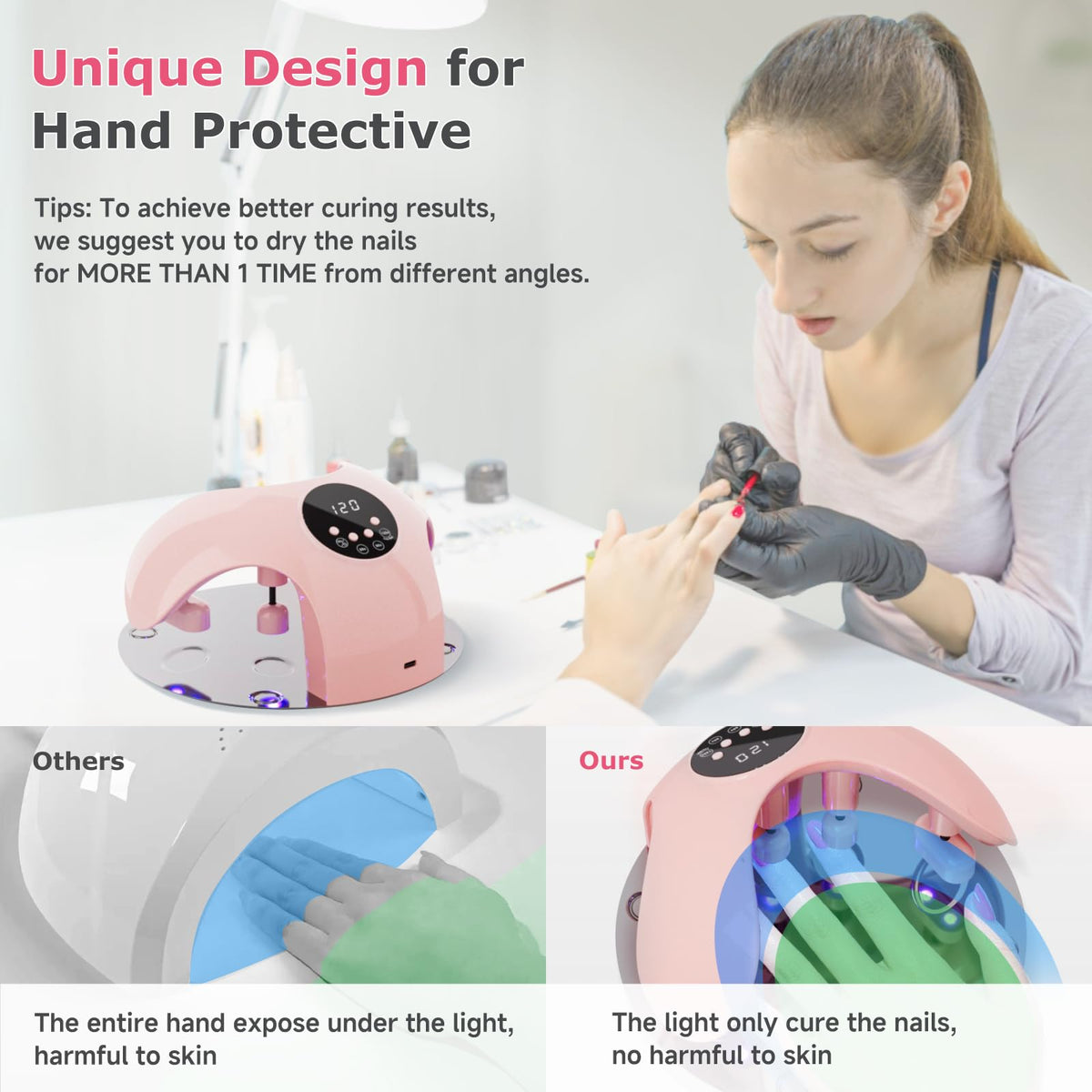 Rechargeable LED Nail Lamp, Meremit 49W Nail Curing Lamps for Gel Polish, UV Nail Light with 4-Timer Setting and Flexible Angle Adjustable, Professional LED Nail Dryer for Fingernails & Toenails