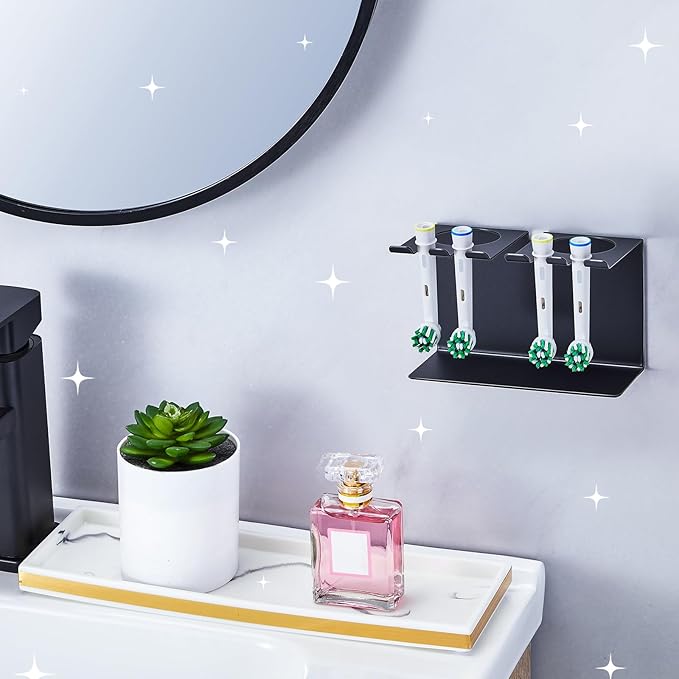 Toothbrush Head Holders, Electric Tooth Brush Head Holder, Wall Mounted Toothpaste Holder for Bathrooms Shower, Adhesive Tooth Brushing Holder Razor Holder Organizer Storage (Black)