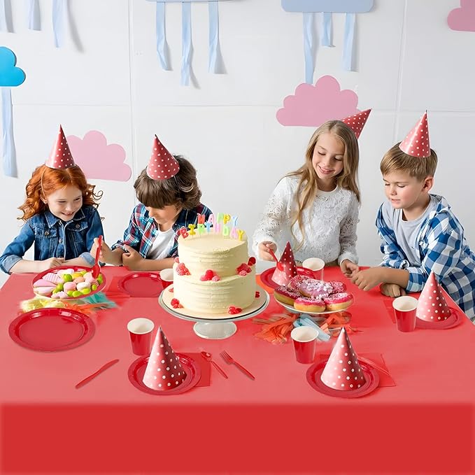 Ottin 169PCS Red Christmas Party Supplies for 24 Guests – Disposable Paper Plates, Napkins, Cups, Forks, Knives, Spoons & Tablecloth for Birthday, Wedding, Thanksgiving, Christmas, and New Year