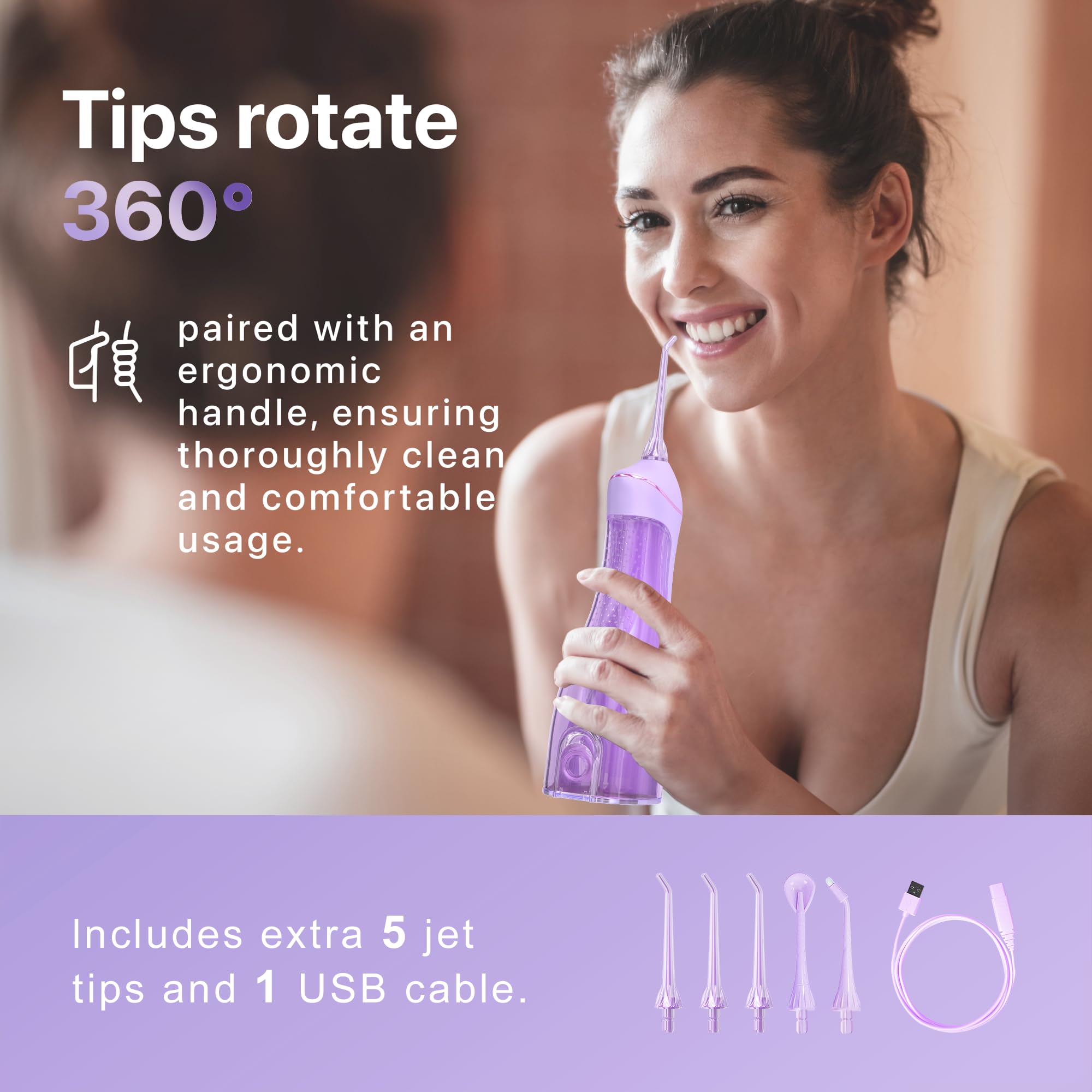 Oralfree Water Dental flosser Teeth Picks - Braces Cordless Oral Irrigator Portable Rechargeable Travel Irrigation Cleaner IPX7 Waterproof Electric Professional Flossing Teeth Cleaning for Home