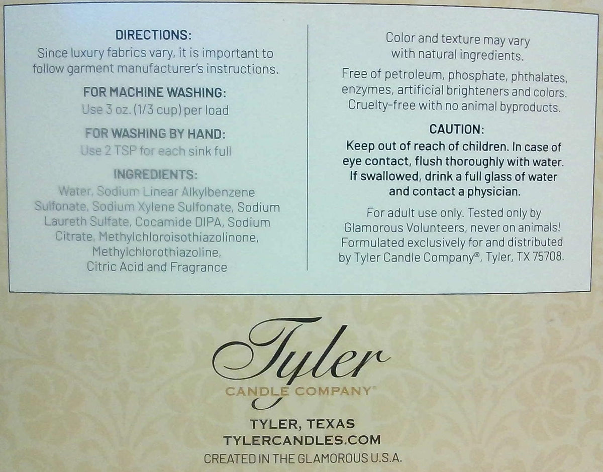 Tyler Candle Glamous legacy Laundry Detergent, Diva, Liquid, 128 Fl Oz HE Safe/with Dryer Sachet Single Pouch, Pull and Pour Spill Proof Cap fh