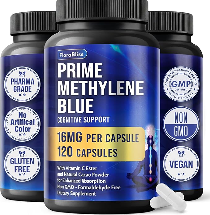 FloraBliss 120 Methylene Blue Capsules - 16mg | Natural Cacao and Vitamin C Ester for Added Support | Vegan, Non-GMO, Gluten-Free
