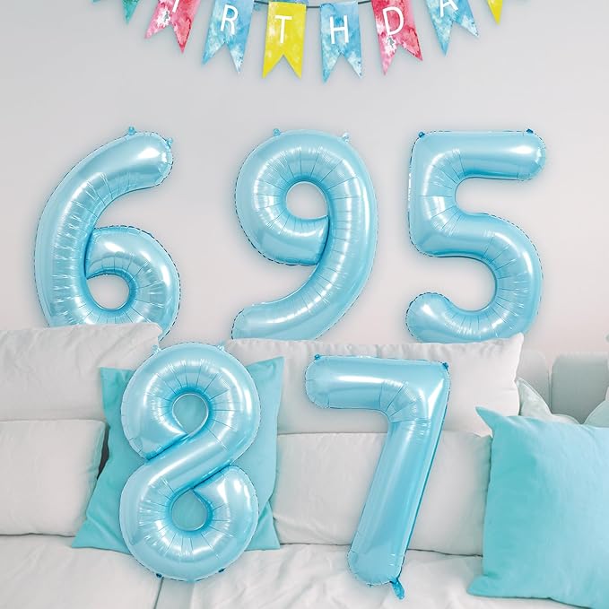 40 Inch Light Blue Number Balloons - Helium Mylar Foil Number 9 Balloon for Birthdays, Boy Baby Shower and Wedding Decorations
