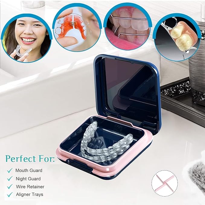 Retainer Case, Cute Retainer Case with Slim, Night Mouth Guard Case with Lid Hinge, Large Aligner Case, Inner Size 2.56, 2.36, 0.79inch（1pack)