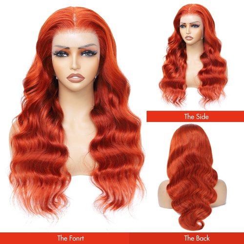 Ginger Lace Front Wig - 13x6 HD Body Wave, Pre Plucked with Baby Hair, 180 Density, Glueless Orange 24 Inch